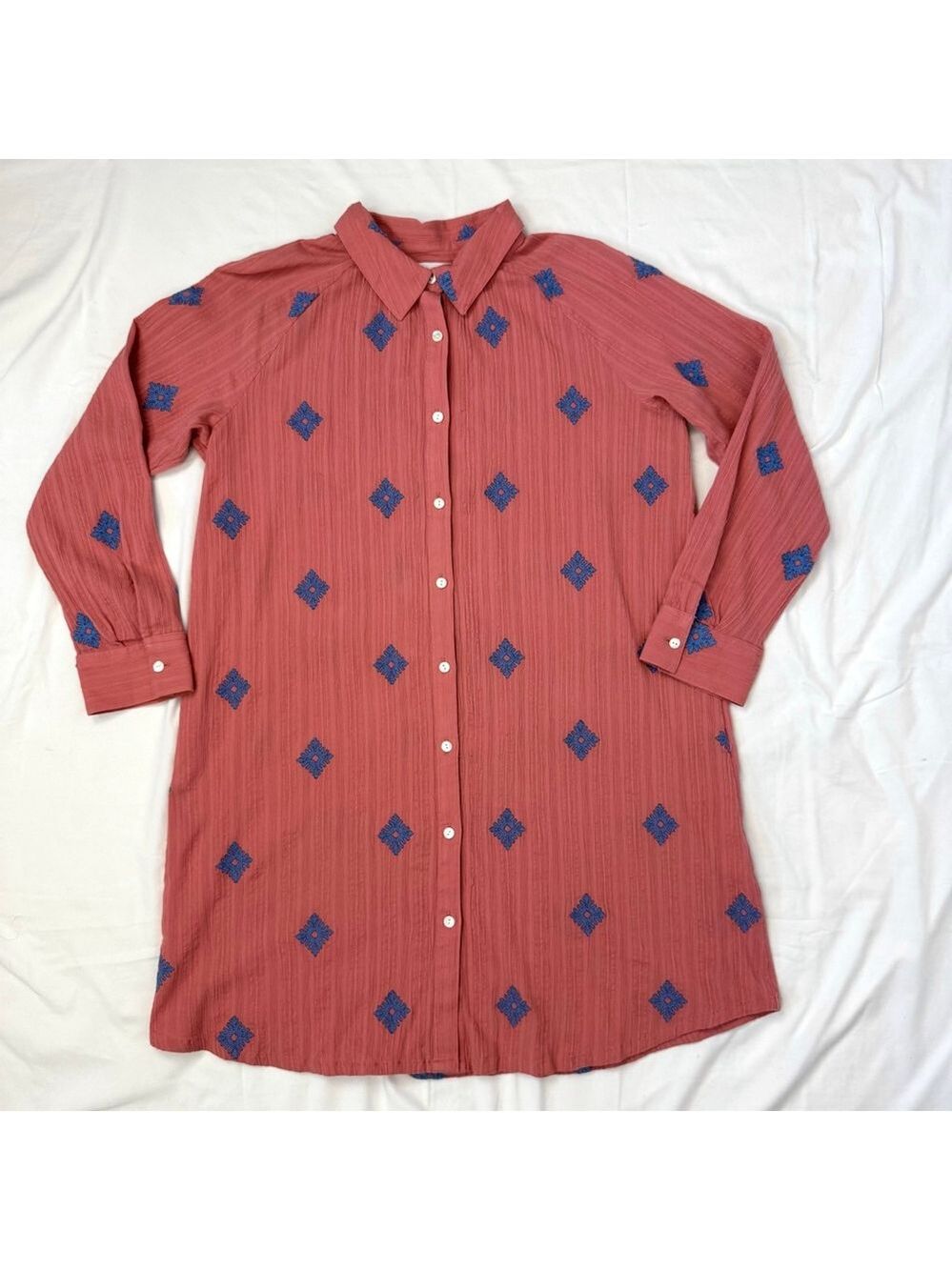NWT Pure Jill Embroidered Shirtdress Women's Medium Petite Coral - Picture 10 of 16
